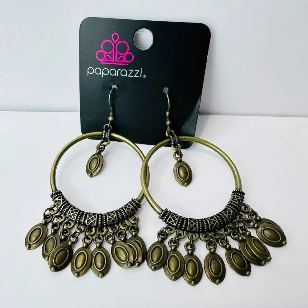 Paparazzi Antique Brass Chandelier Hoop Earrings – Boho Dangle Statement Jewelry
